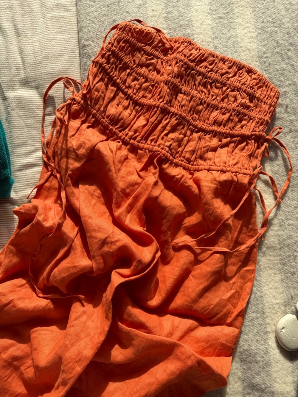 BNWT Peony Orange linen strapless midi dress